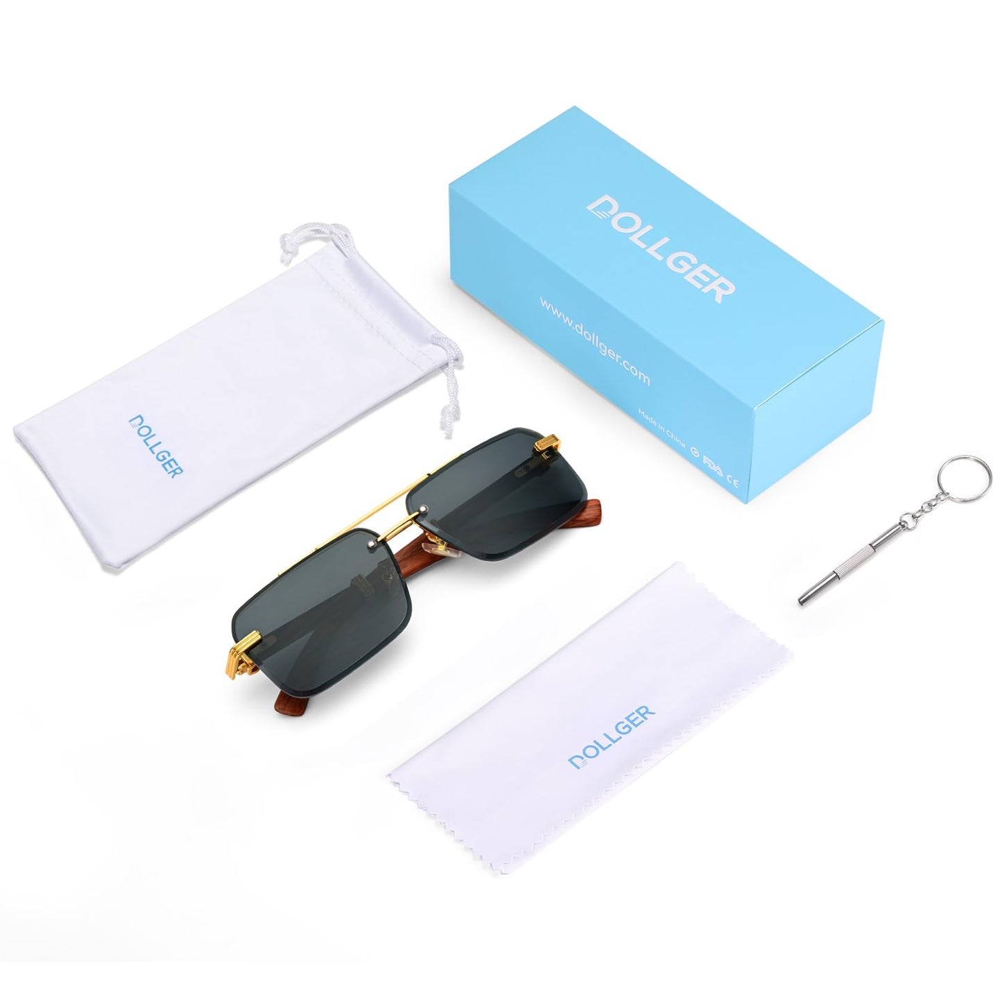 Dollger Rimless Sunglasses for Men Square Fashion Shades Tinted Lens Metal Frameless Rectangle Glasses UV400