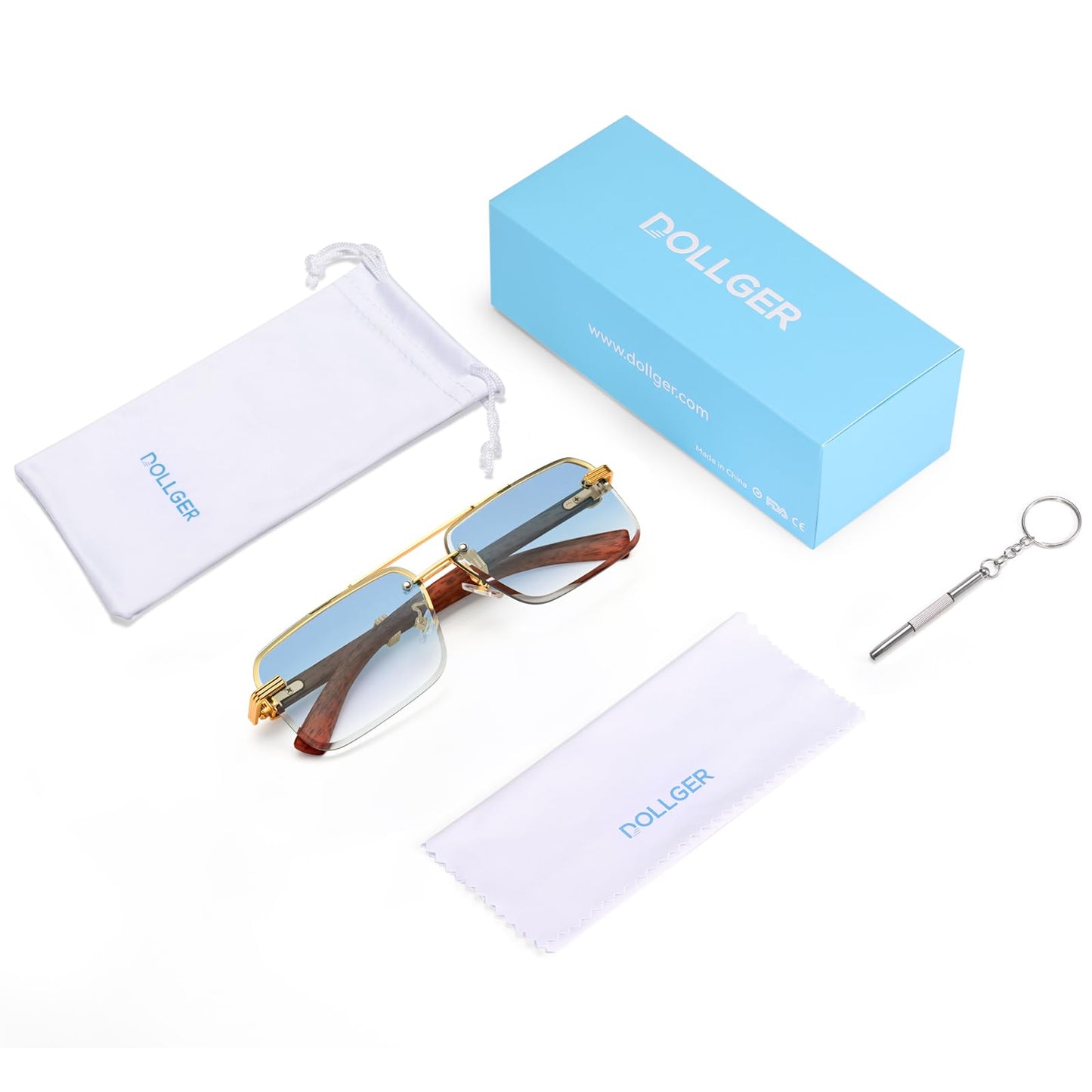Dollger Rimless Sunglasses for Men Square Fashion Shades Tinted Lens Metal Frameless Rectangle Glasses UV400