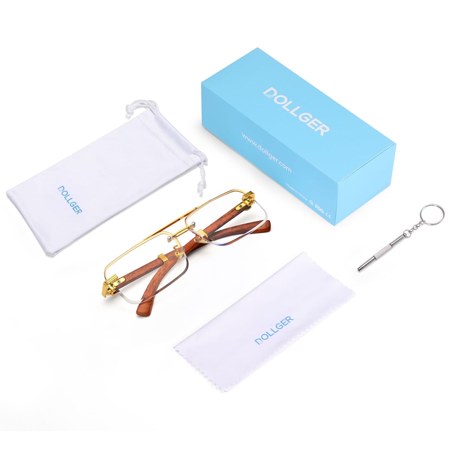 Dollger Rimless Sunglasses for Men Square Fashion Shades Tinted Lens Metal Frameless Rectangle Glasses UV400