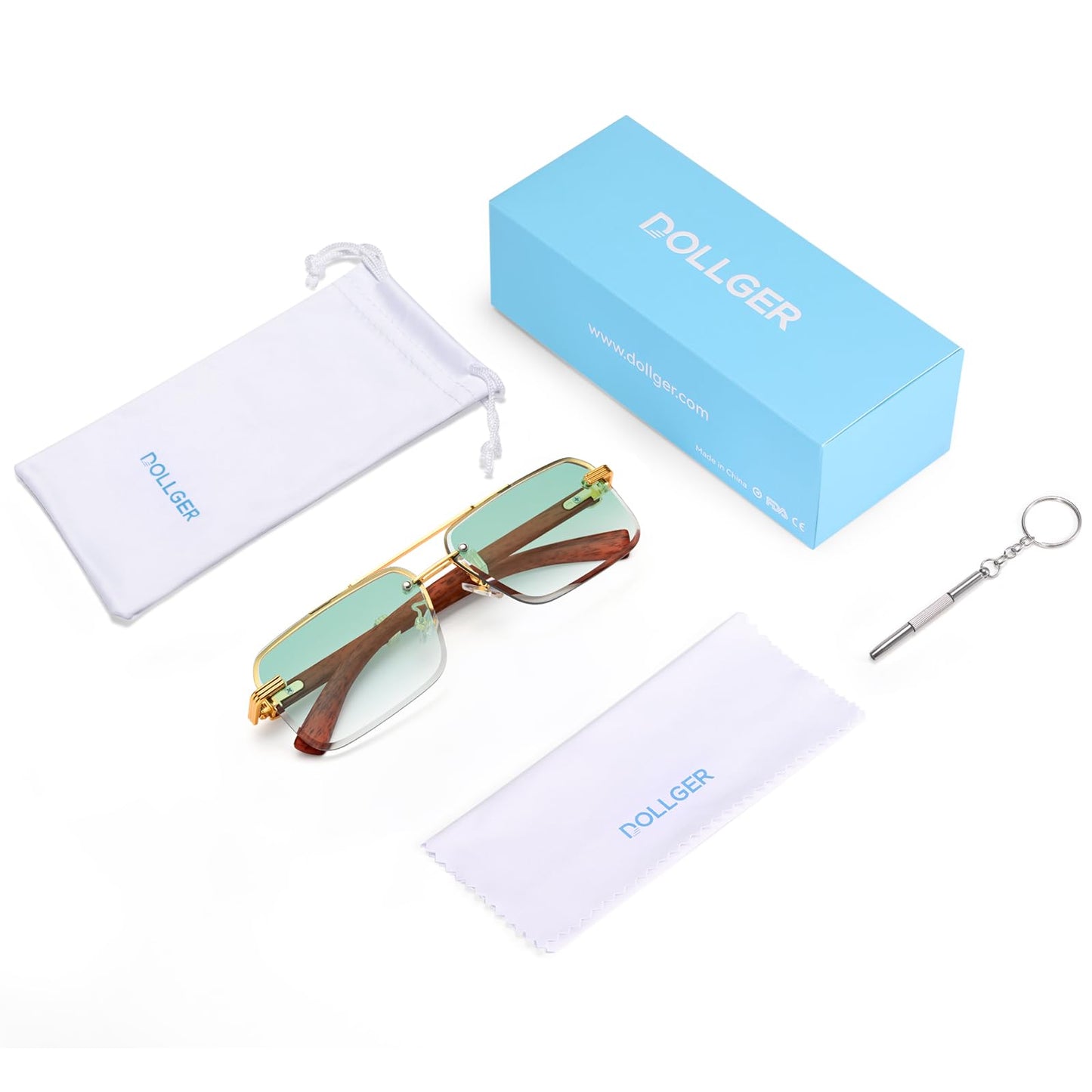 Dollger Rimless Sunglasses for Men Square Fashion Shades Tinted Lens Metal Frameless Rectangle Glasses UV400