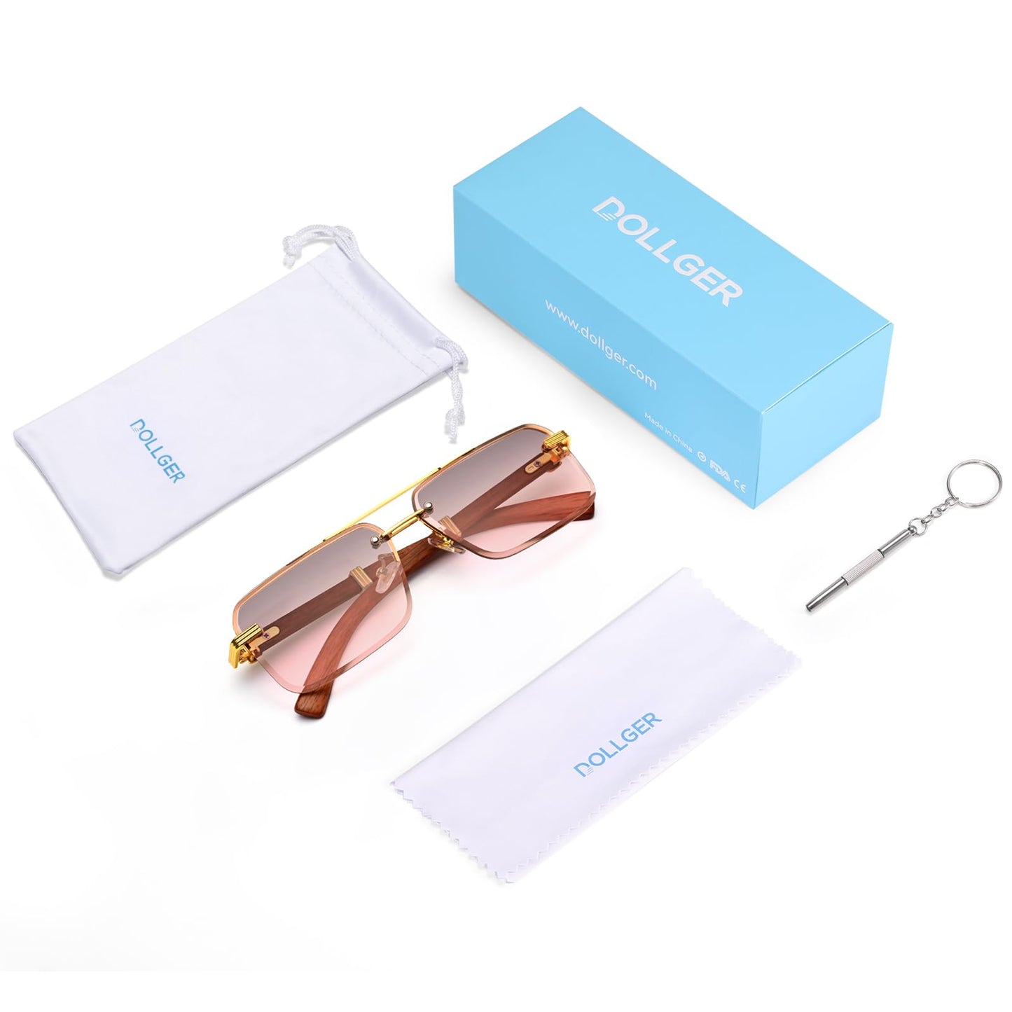 Dollger Rimless Sunglasses for Men Square Fashion Shades Tinted Lens Metal Frameless Rectangle Glasses UV400