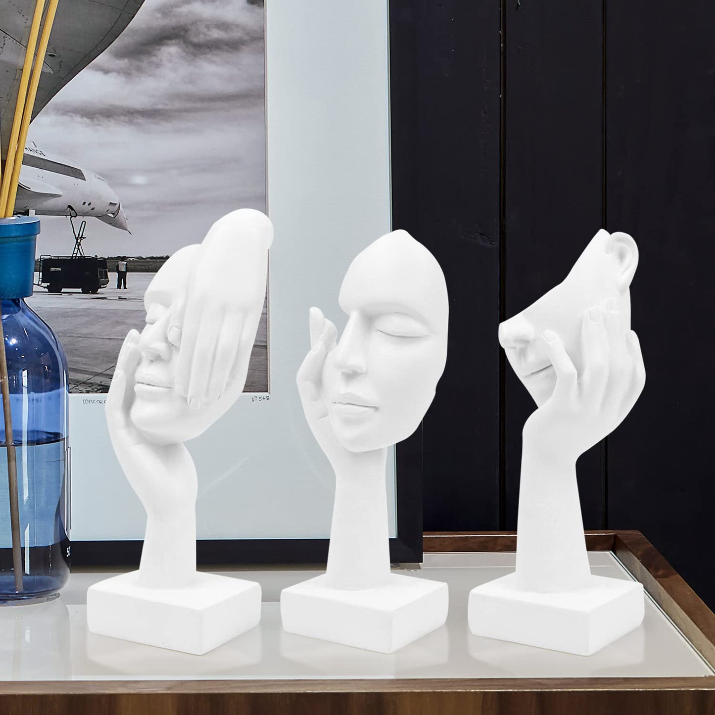 3 Pcs Thinker Statue,Modern Home Resin Sculptures,Collectible Figurines for Home Office Bookshelf Desktop Decor(Sandstone)