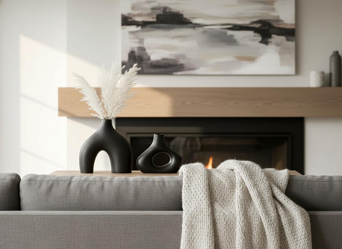 Carrot's Den Donut Vase, Set of 2 - White Large Ceramic Vase - Minimalist Nordic, Hollow | Table Centerpiece, Olive Plant, Wedding, Living Room, Bookshelf, Office, Modern Home, Entryway, Console