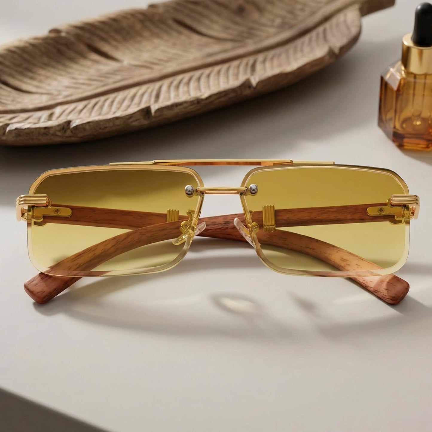 Dollger Rimless Sunglasses for Men Square Fashion Shades Tinted Lens Metal Frameless Rectangle Glasses UV400
