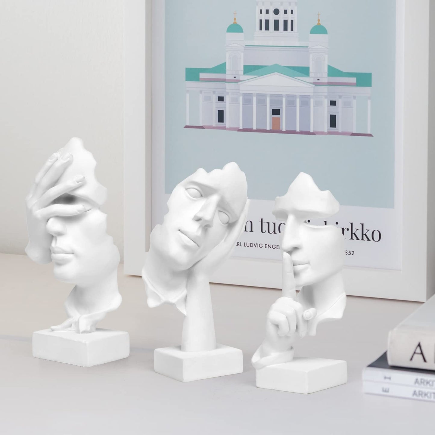 3 Pcs Thinker Statue,Modern Home Resin Sculptures,Collectible Figurines for Home Office Bookshelf Desktop Decor(Sandstone)