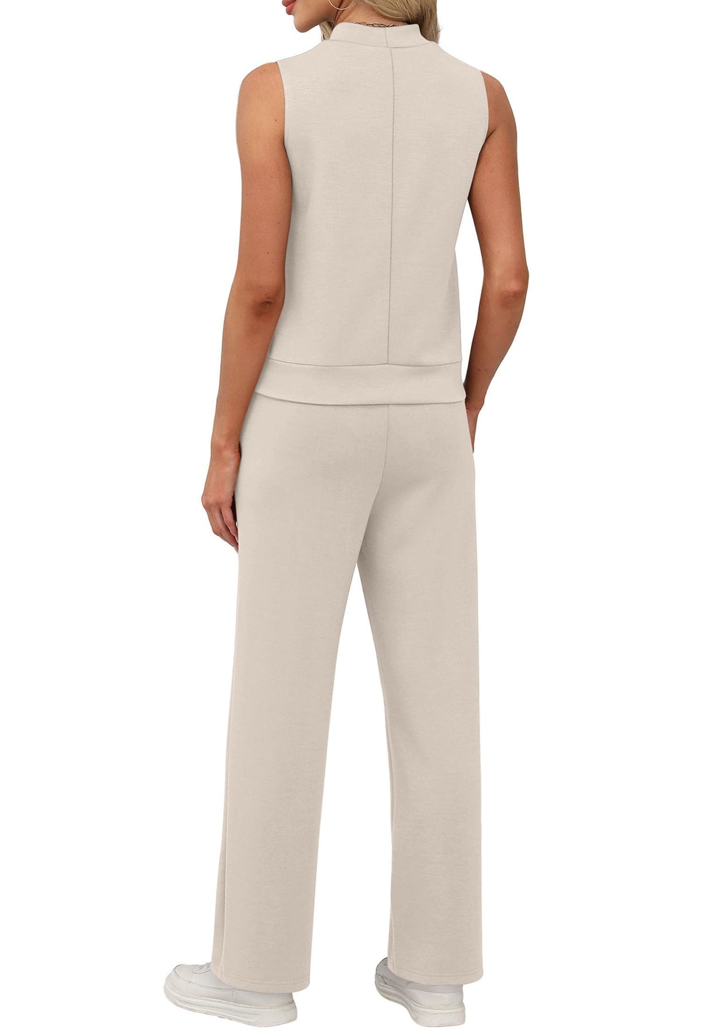 XIEERDUO Two Piece Sets for Women Summer Outfits Travel Mock Neck Lounge Sets Wide Leg Pants Beach Vacation Clothes