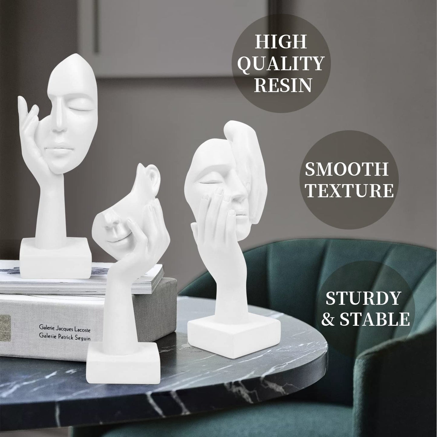 3 Pcs Thinker Statue,Modern Home Resin Sculptures,Collectible Figurines for Home Office Bookshelf Desktop Decor(Sandstone)