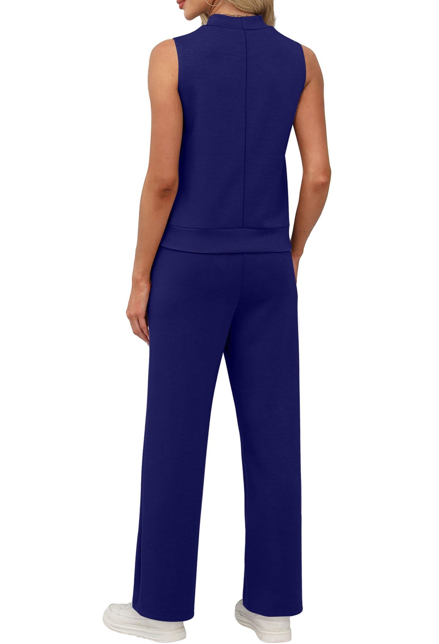 XIEERDUO Two Piece Sets for Women Summer Outfits Travel Mock Neck Lounge Sets Wide Leg Pants Beach Vacation Clothes