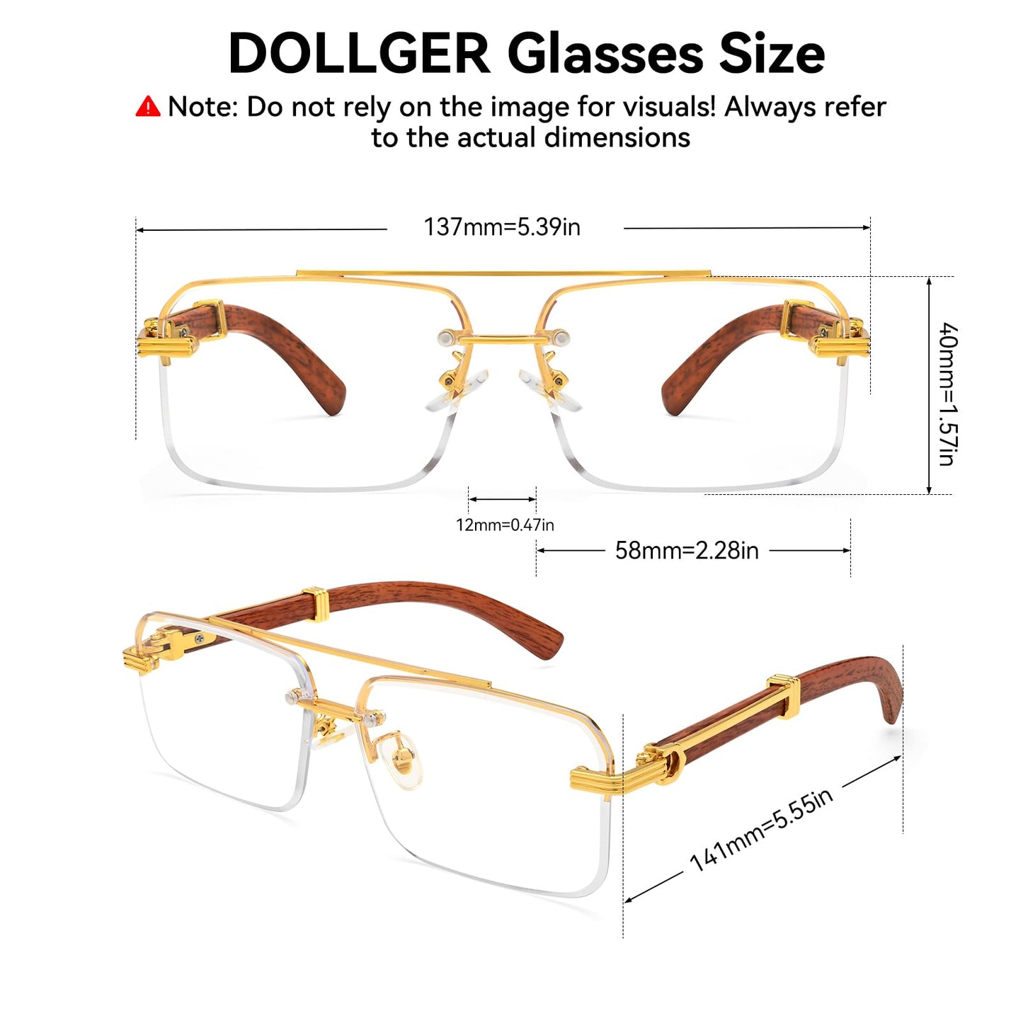 Dollger Rimless Sunglasses for Men Square Fashion Shades Tinted Lens Metal Frameless Rectangle Glasses UV400