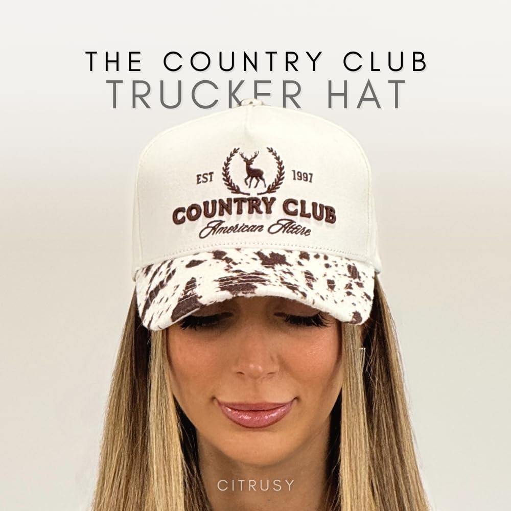 Vintage Western Trucker Hat | Men & Women | Country Cute Caps for Cowgirls Cowboys | Camo Denim Embroidered Cotton | Snapback