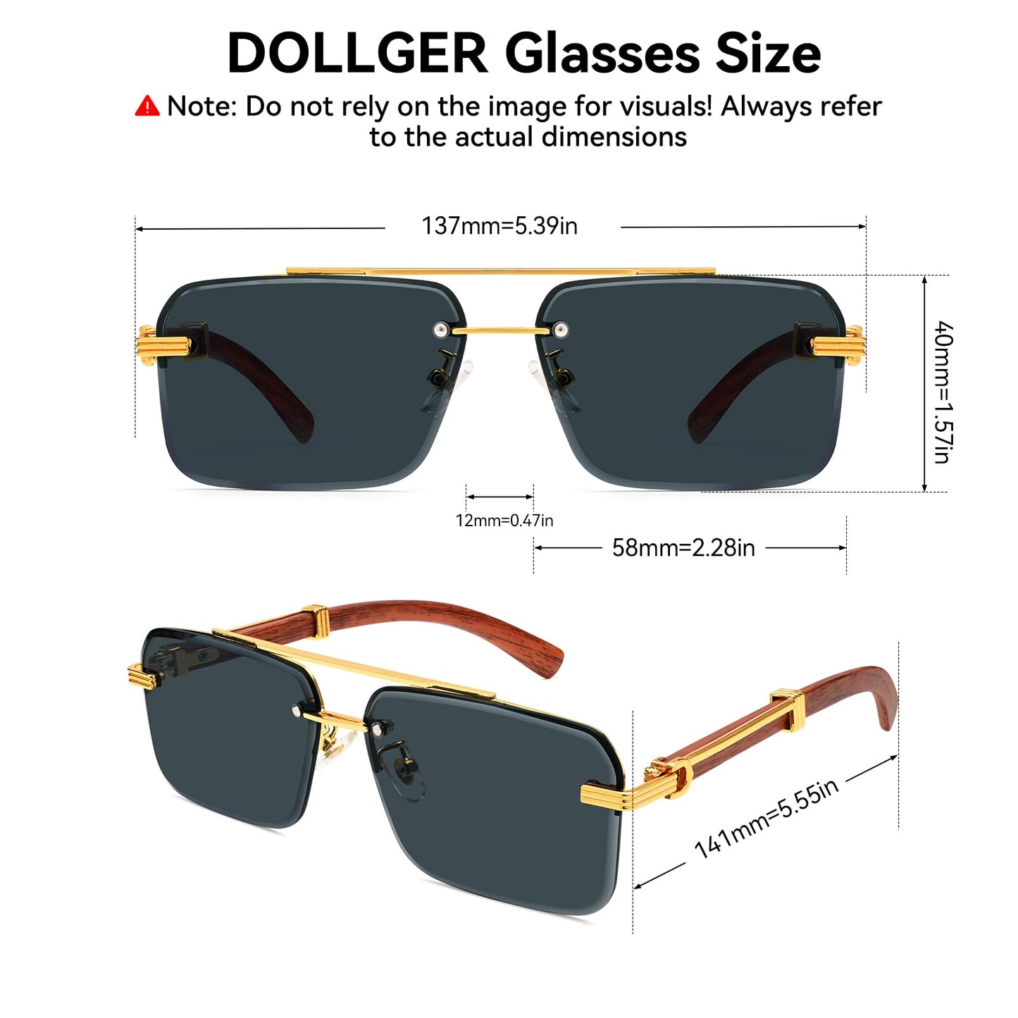 Dollger Rimless Sunglasses for Men Square Fashion Shades Tinted Lens Metal Frameless Rectangle Glasses UV400