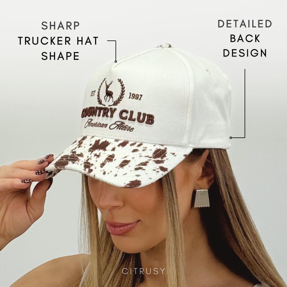 Vintage Western Trucker Hat | Men & Women | Country Cute Caps for Cowgirls Cowboys | Camo Denim Embroidered Cotton | Snapback