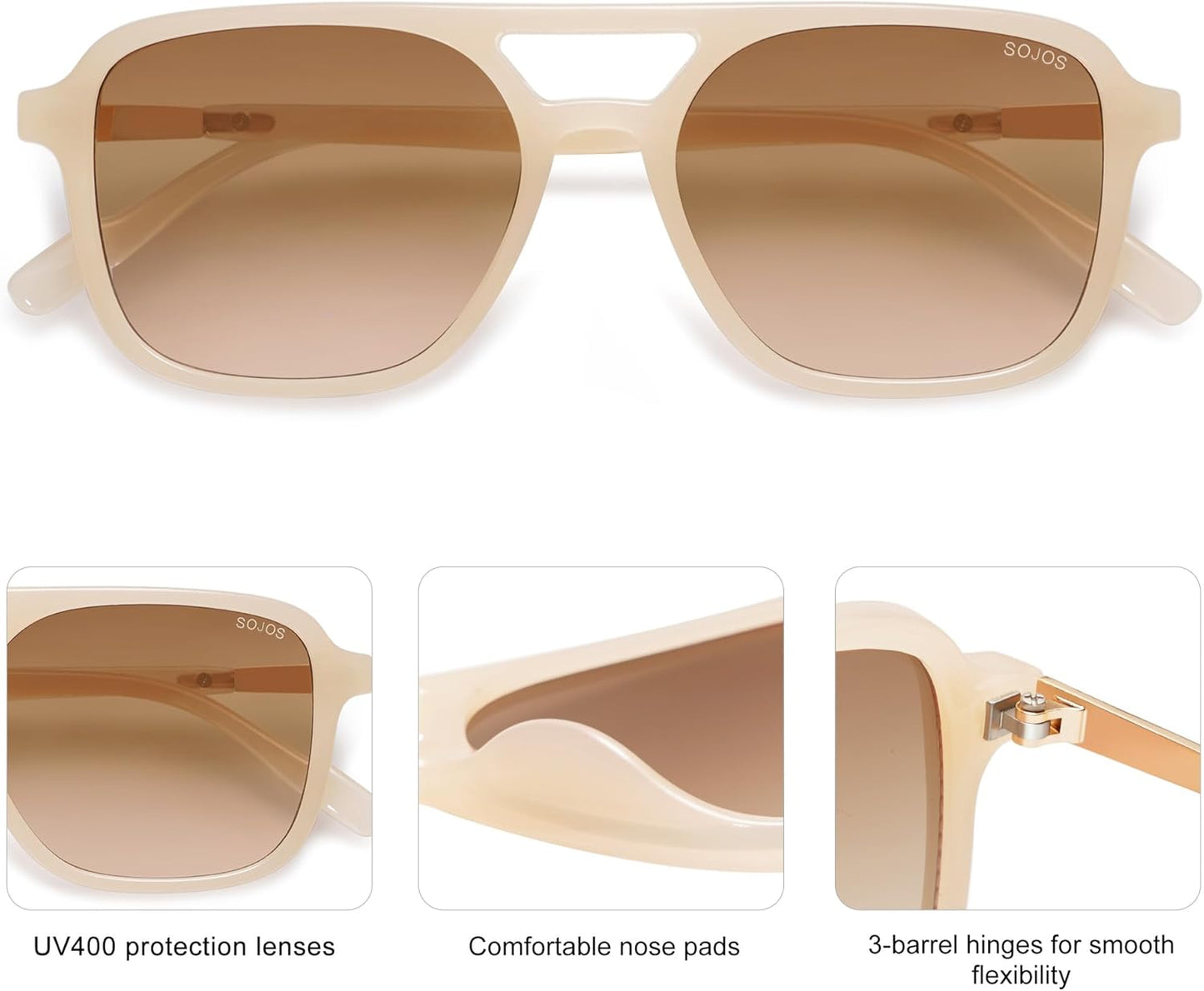 SOJOS Retro Aviator Sunglasses for Women Men,Trendy Rectangle Womens Mens Shades Sun Glasses SJ2202