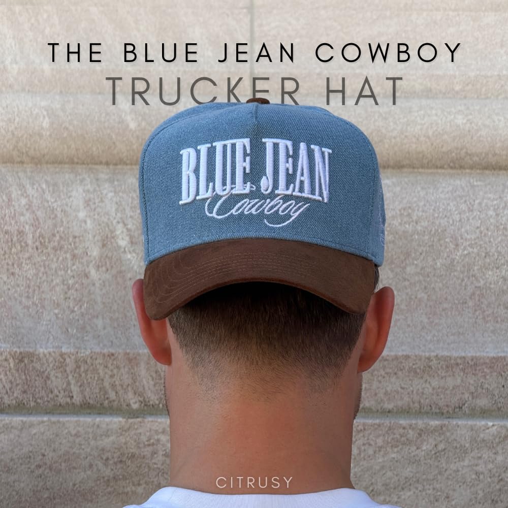 Vintage Western Trucker Hat | Men & Women | Country Cute Caps for Cowgirls Cowboys | Camo Denim Embroidered Cotton | Snapback