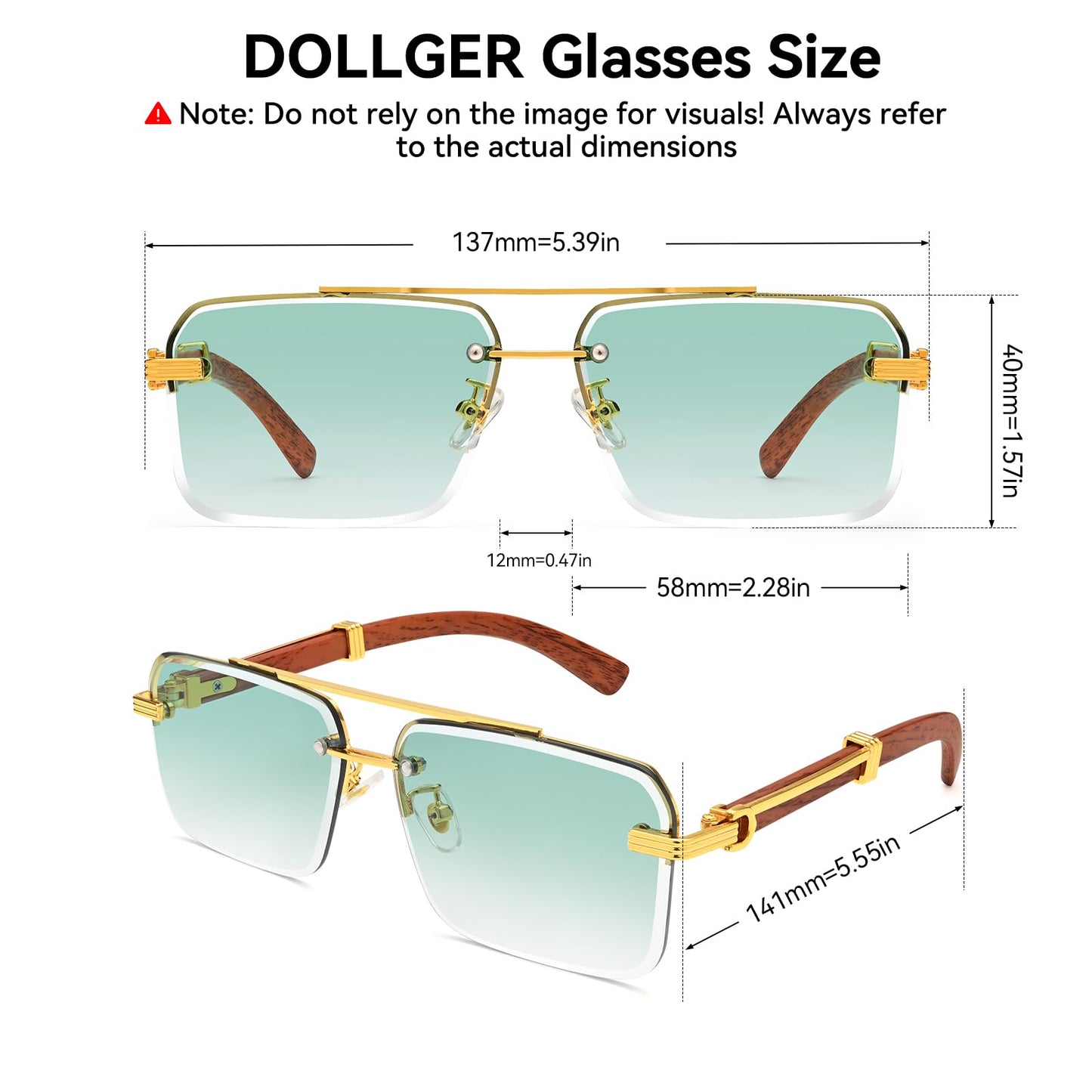 Dollger Rimless Sunglasses for Men Square Fashion Shades Tinted Lens Metal Frameless Rectangle Glasses UV400