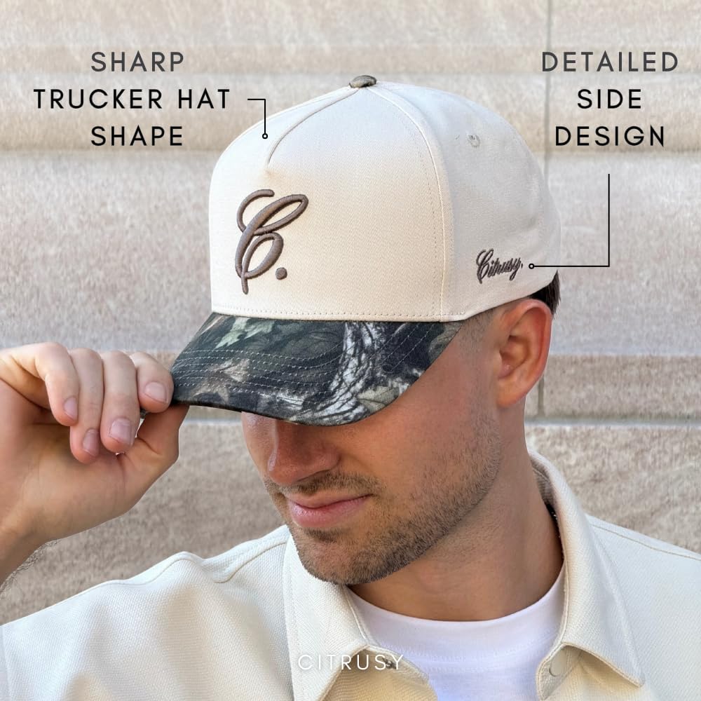 Vintage Fashion Trucker Hat | Men & Women | Trendy Cute Retro Red Caps for Country & Western | Camo Fur Cotton | Snapback