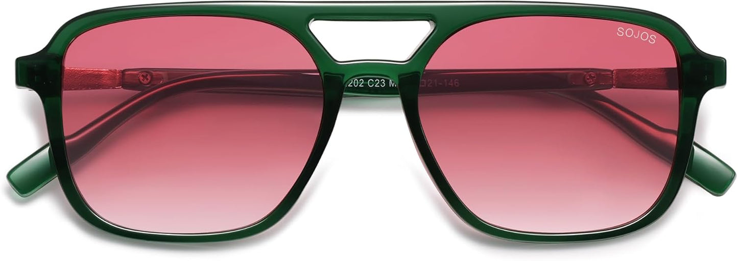 SOJOS Retro Aviator Sunglasses for Women Men,Trendy Rectangle Womens Mens Shades Sun Glasses SJ2202