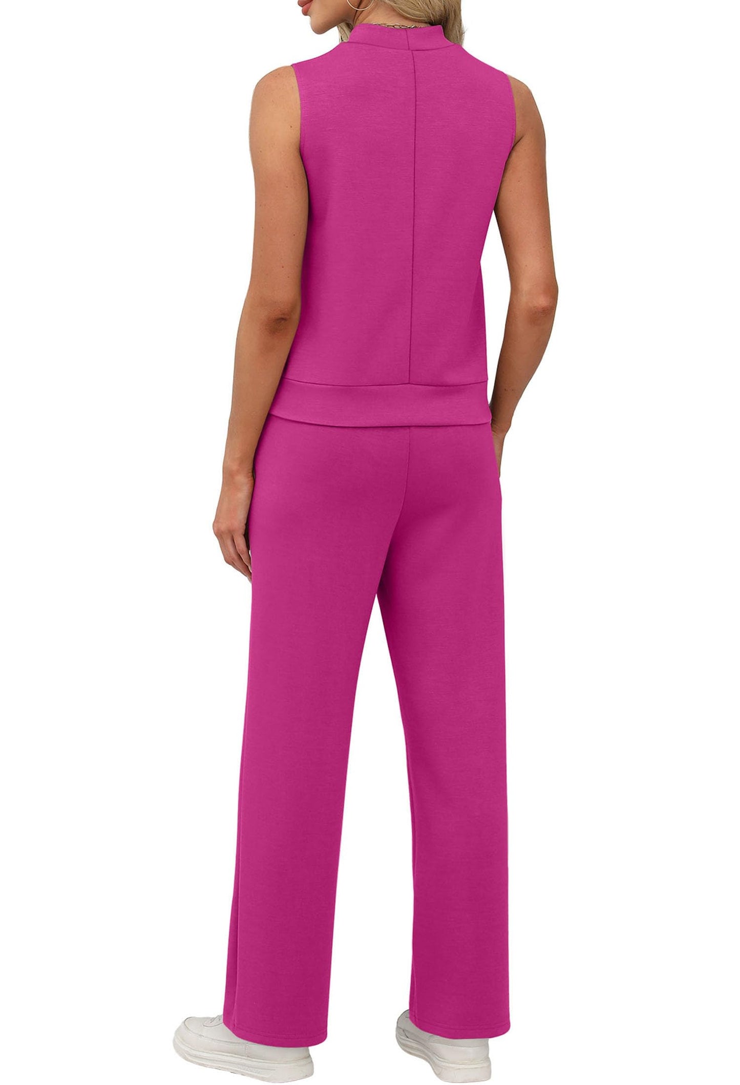 XIEERDUO Two Piece Sets for Women Summer Outfits Travel Mock Neck Lounge Sets Wide Leg Pants Beach Vacation Clothes