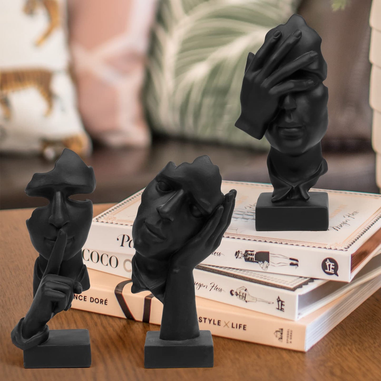 3 Pcs Thinker Statue,Modern Home Resin Sculptures,Collectible Figurines for Home Office Bookshelf Desktop Decor(Sandstone)