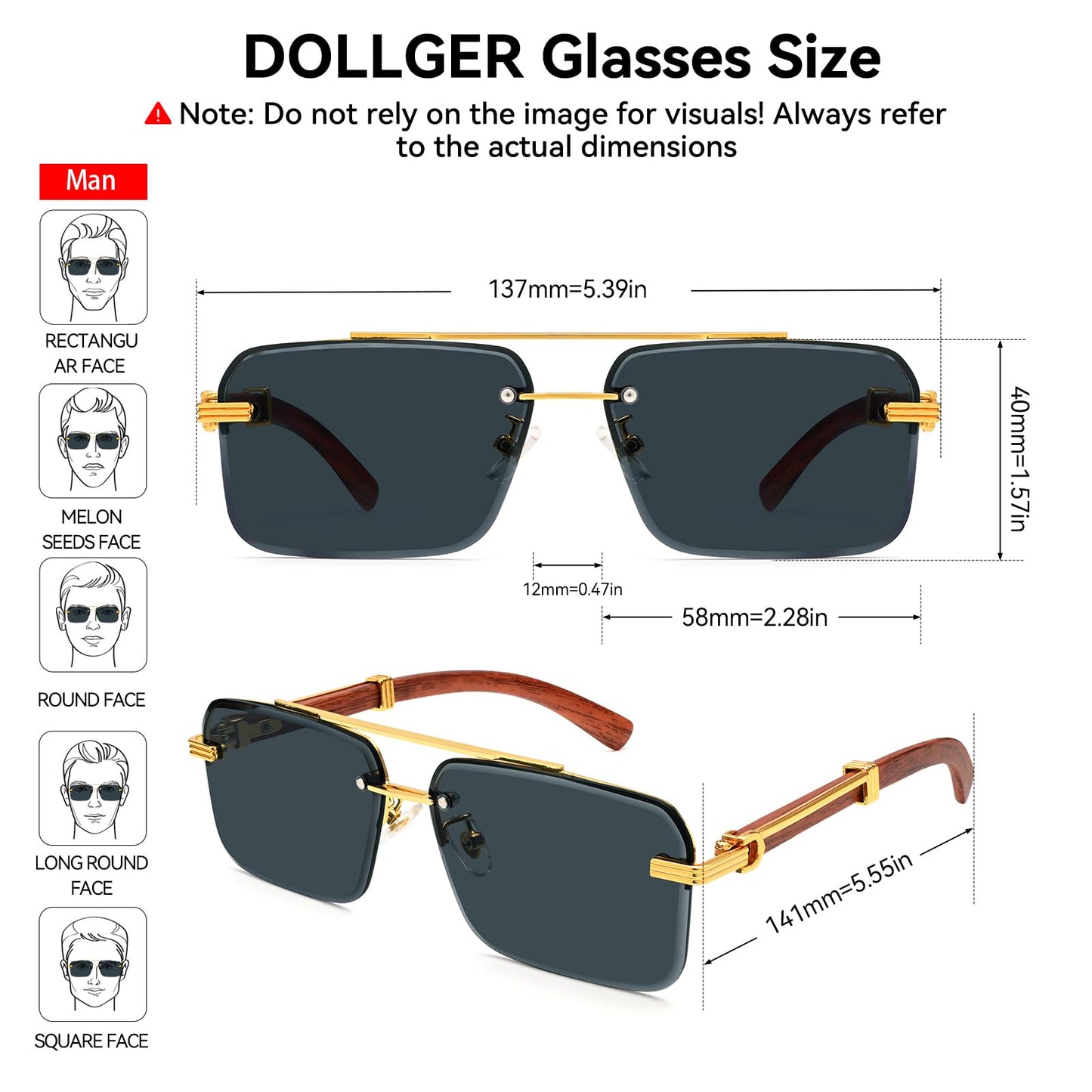 Dollger Rimless Sunglasses for Men Square Fashion Shades Tinted Lens Metal Frameless Rectangle Glasses UV400