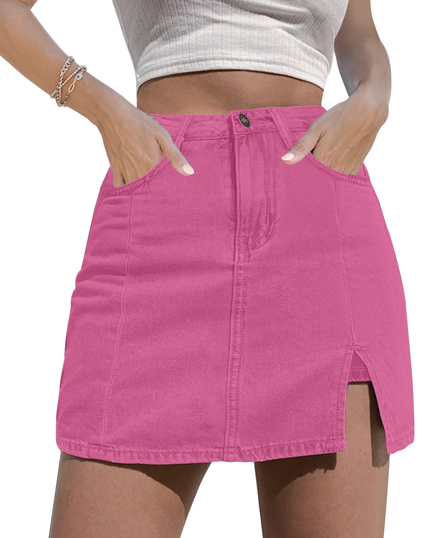 luvamia Skorts Skirts for Women Denim Mini Skirt Side Slit with High Waisted Jean Shorts Stretchy