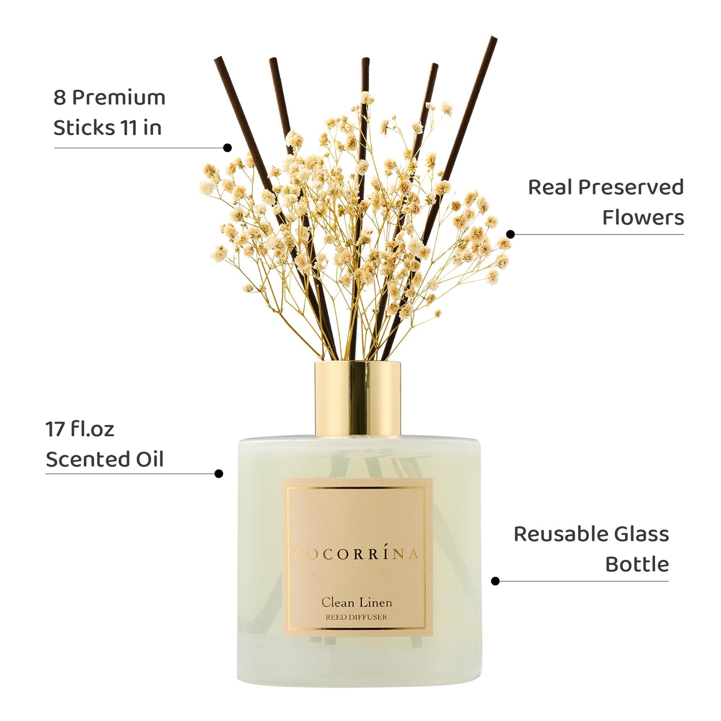 COCORRÍNA Reed Diffuser - Cashmere Vanilla 6.7 fl oz Reed Diffuser for Bedroom Bathroom Home Décor