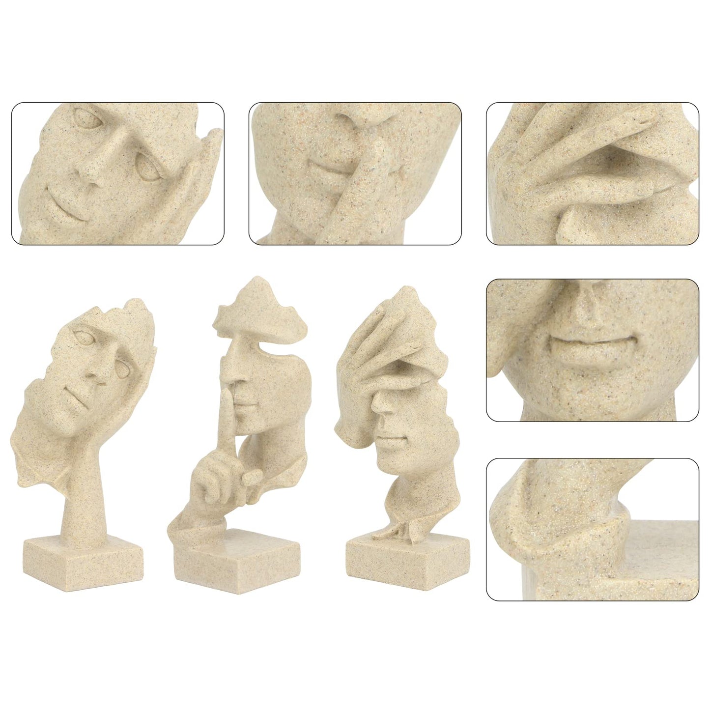 3 Pcs Thinker Statue,Modern Home Resin Sculptures,Collectible Figurines for Home Office Bookshelf Desktop Decor(Sandstone)