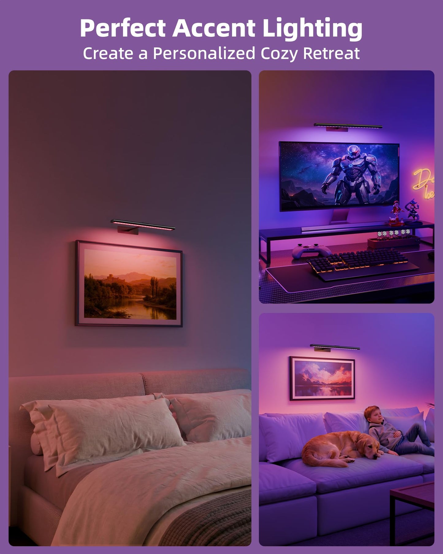 EZVALO Picture Light for Wall, 4800mAh Rechargeable Wireless Remote, 16in Dimmable Magnetic LED Art Display Light with 3 Color Temperatures, for Gallery, Living Room, Bedroom, Hallway (Gold)