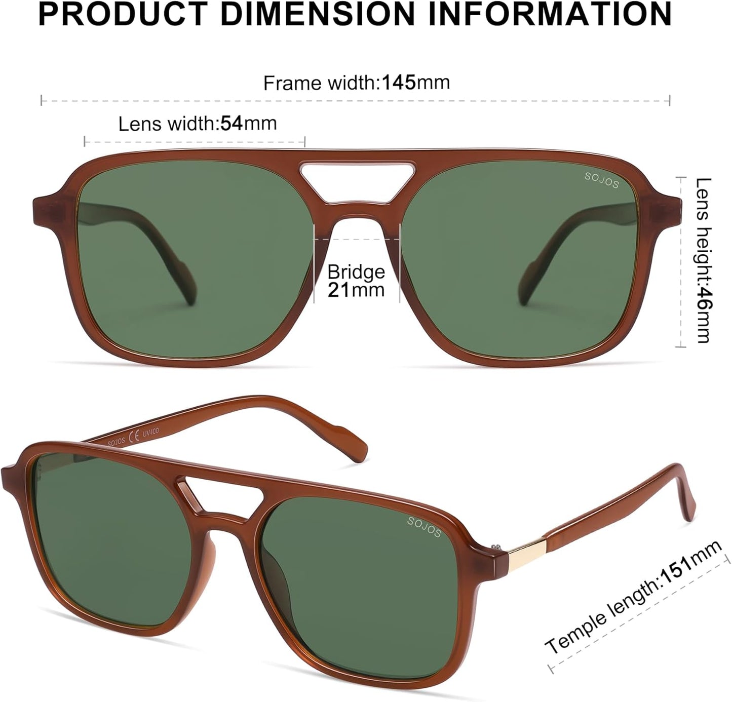 SOJOS Retro Aviator Sunglasses for Women Men,Trendy Rectangle Womens Mens Shades Sun Glasses SJ2202