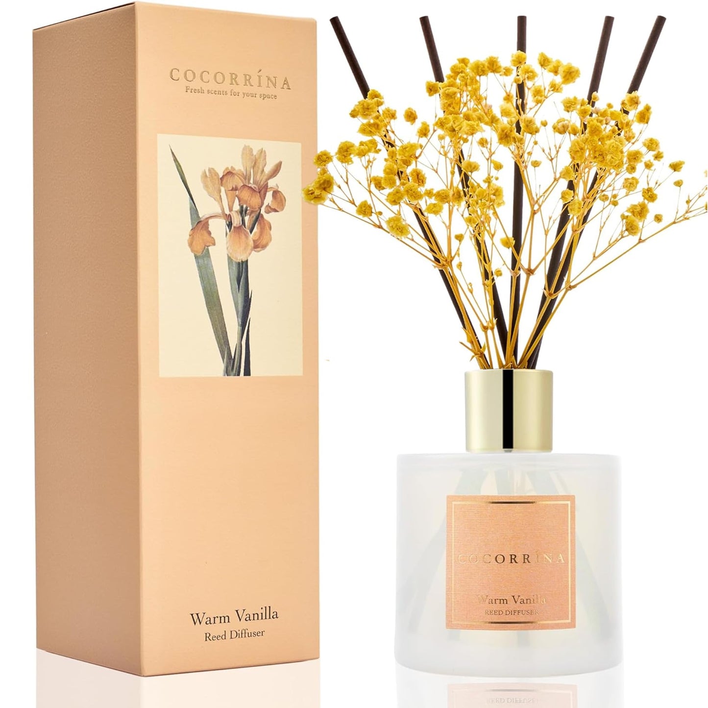 COCORRÍNA Reed Diffuser - Cashmere Vanilla 6.7 fl oz Reed Diffuser for Bedroom Bathroom Home Décor