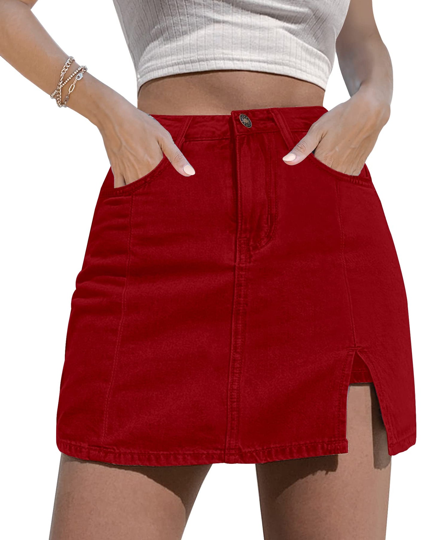 luvamia Skorts Skirts for Women Denim Mini Skirt Side Slit with High Waisted Jean Shorts Stretchy