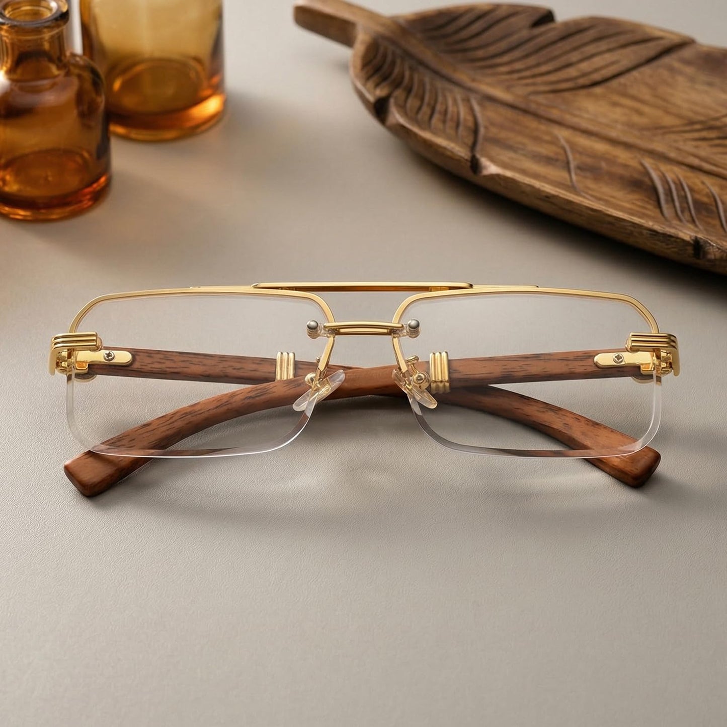Dollger Rimless Sunglasses for Men Square Fashion Shades Tinted Lens Metal Frameless Rectangle Glasses UV400