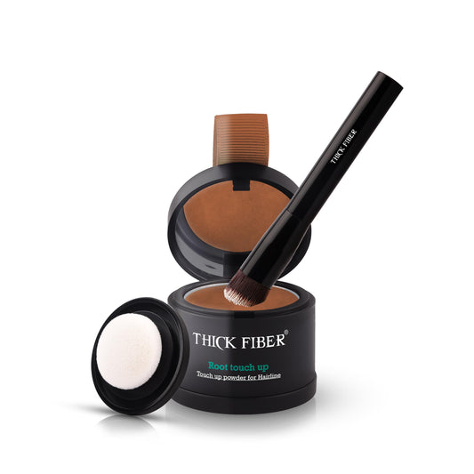 THICK FIBER Root Touch Up Powder - Water & Sweat Resistant Hair Loss Concealer Set for Thinning Hair Women, Includes Brush (Dark Brown)