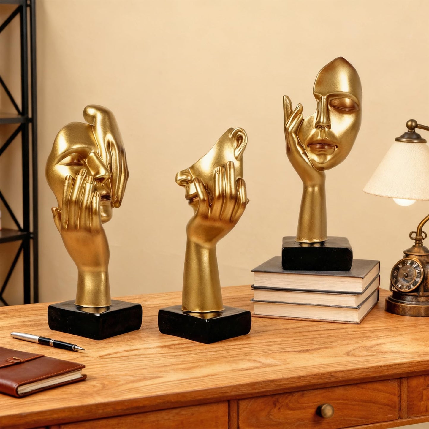 3 Pcs Thinker Statue,Modern Home Resin Sculptures,Collectible Figurines for Home Office Bookshelf Desktop Decor(Sandstone)