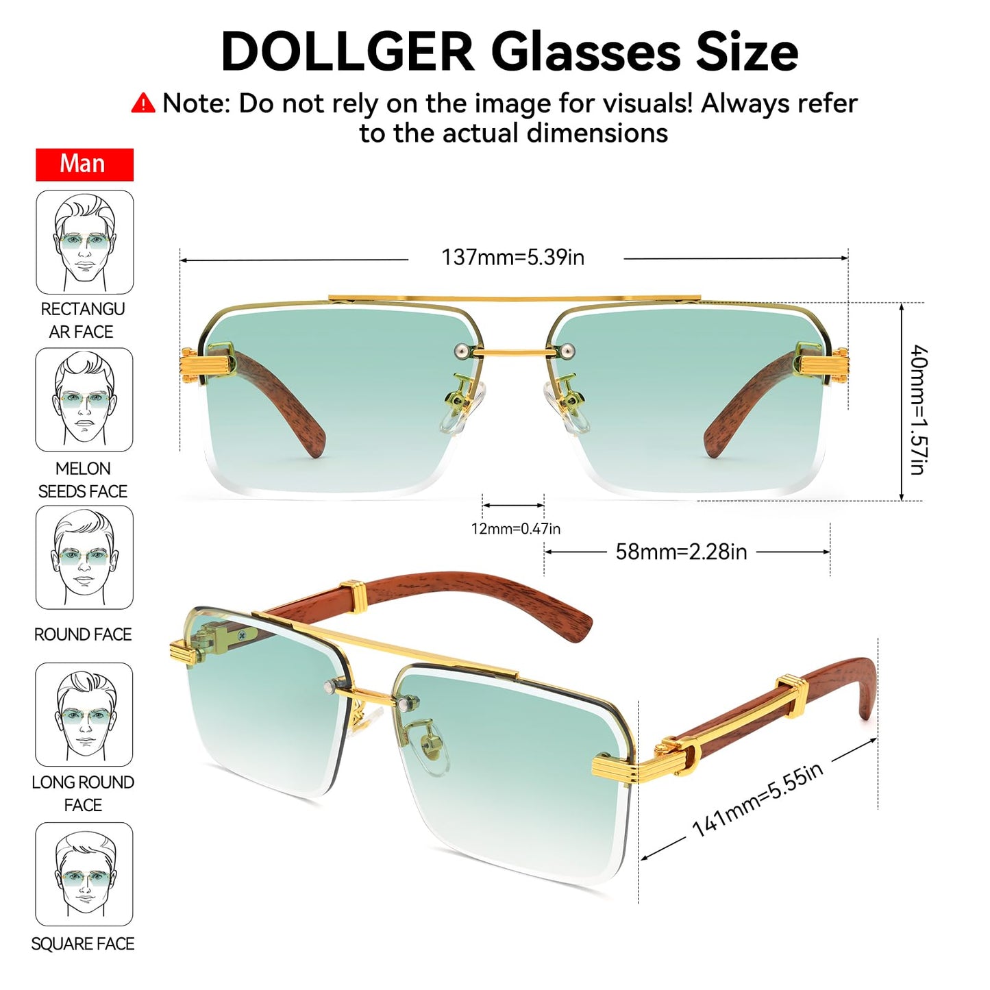 Dollger Rimless Sunglasses for Men Square Fashion Shades Tinted Lens Metal Frameless Rectangle Glasses UV400