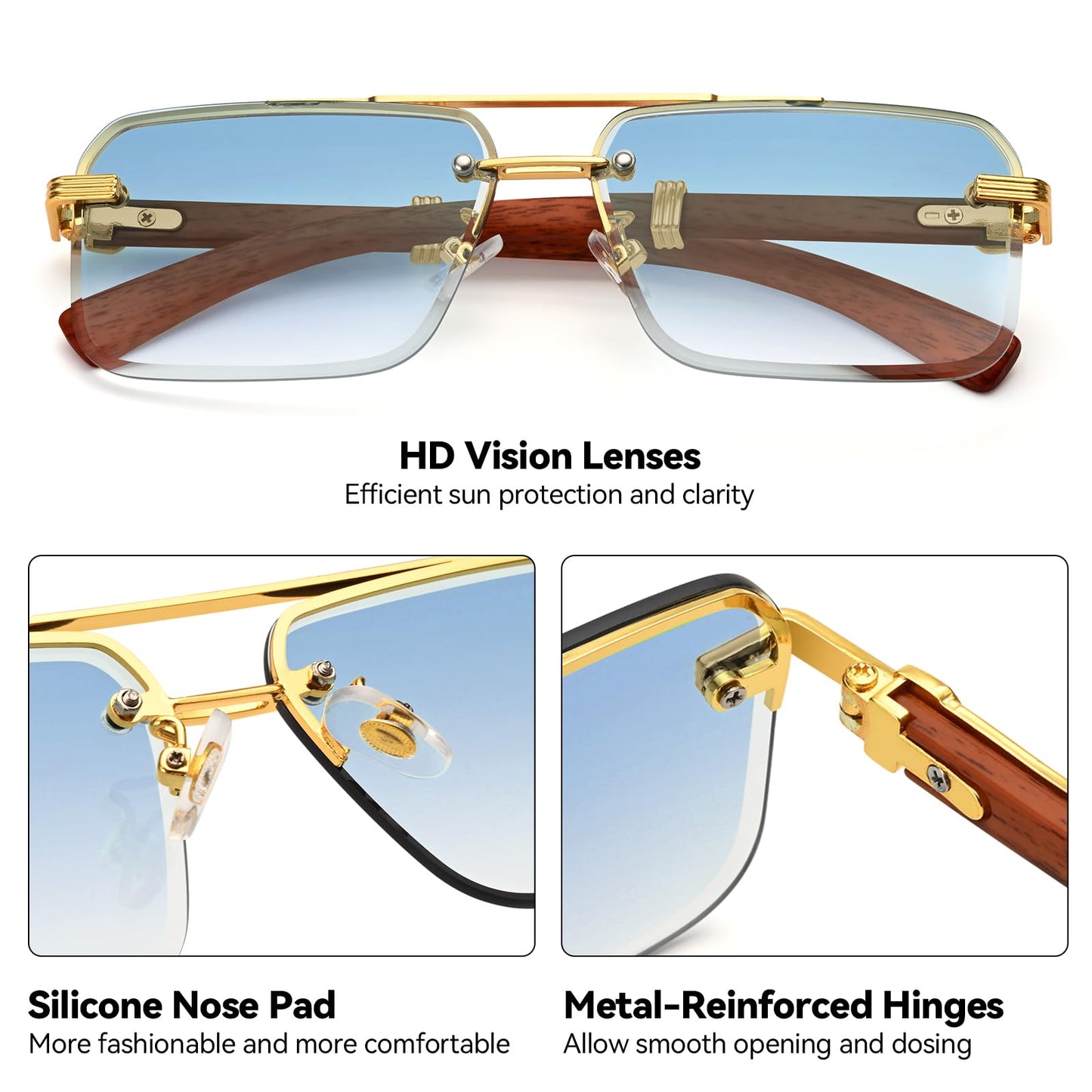 Dollger Rimless Sunglasses for Men Square Fashion Shades Tinted Lens Metal Frameless Rectangle Glasses UV400