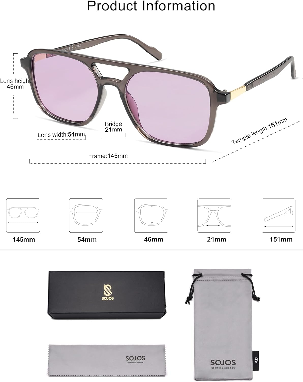 SOJOS Retro Aviator Sunglasses for Women Men,Trendy Rectangle Womens Mens Shades Sun Glasses SJ2202