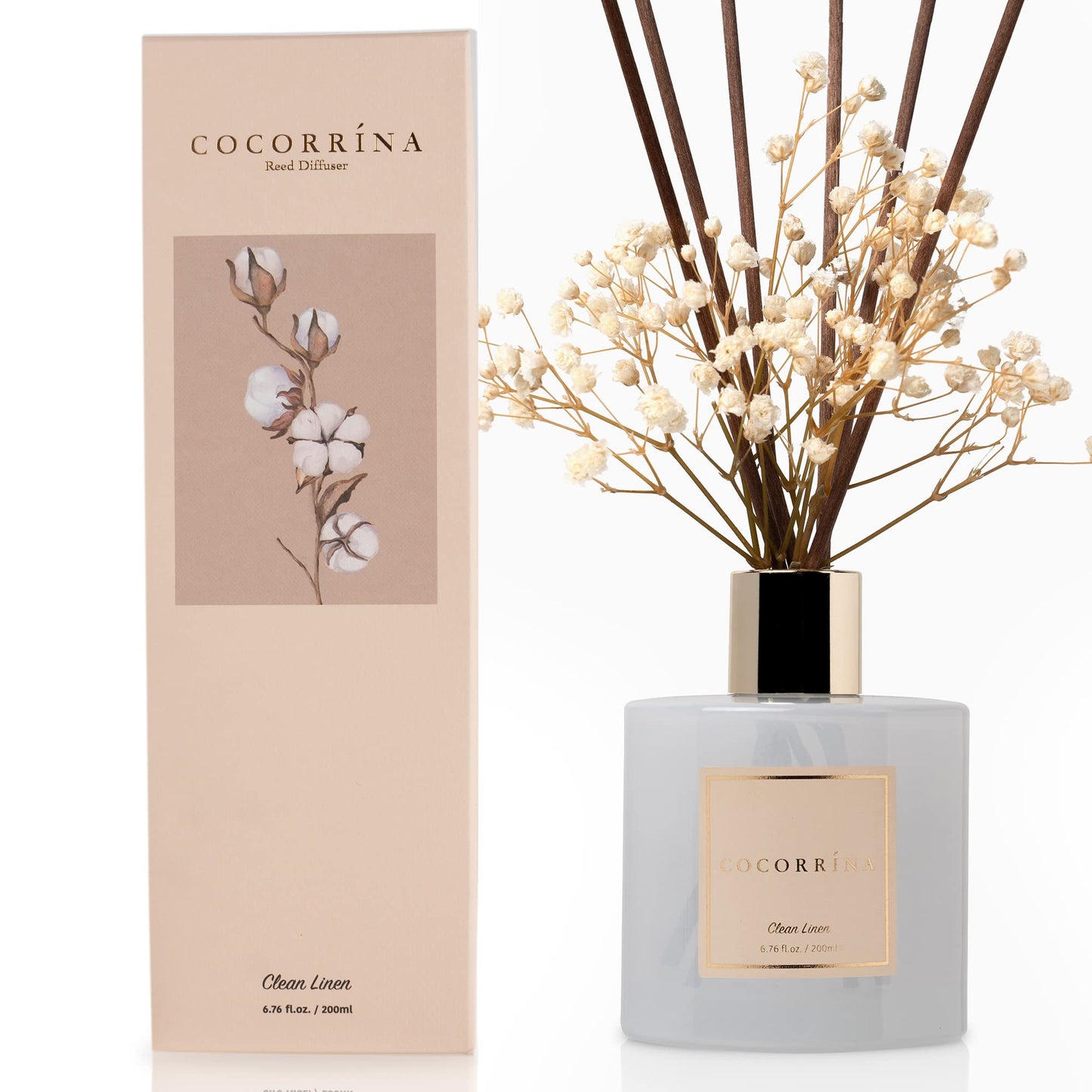 COCORRÍNA Reed Diffuser - Cashmere Vanilla 6.7 fl oz Reed Diffuser for Bedroom Bathroom Home Décor