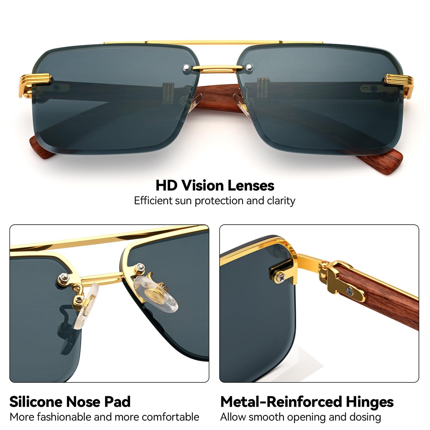Dollger Rimless Sunglasses for Men Square Fashion Shades Tinted Lens Metal Frameless Rectangle Glasses UV400