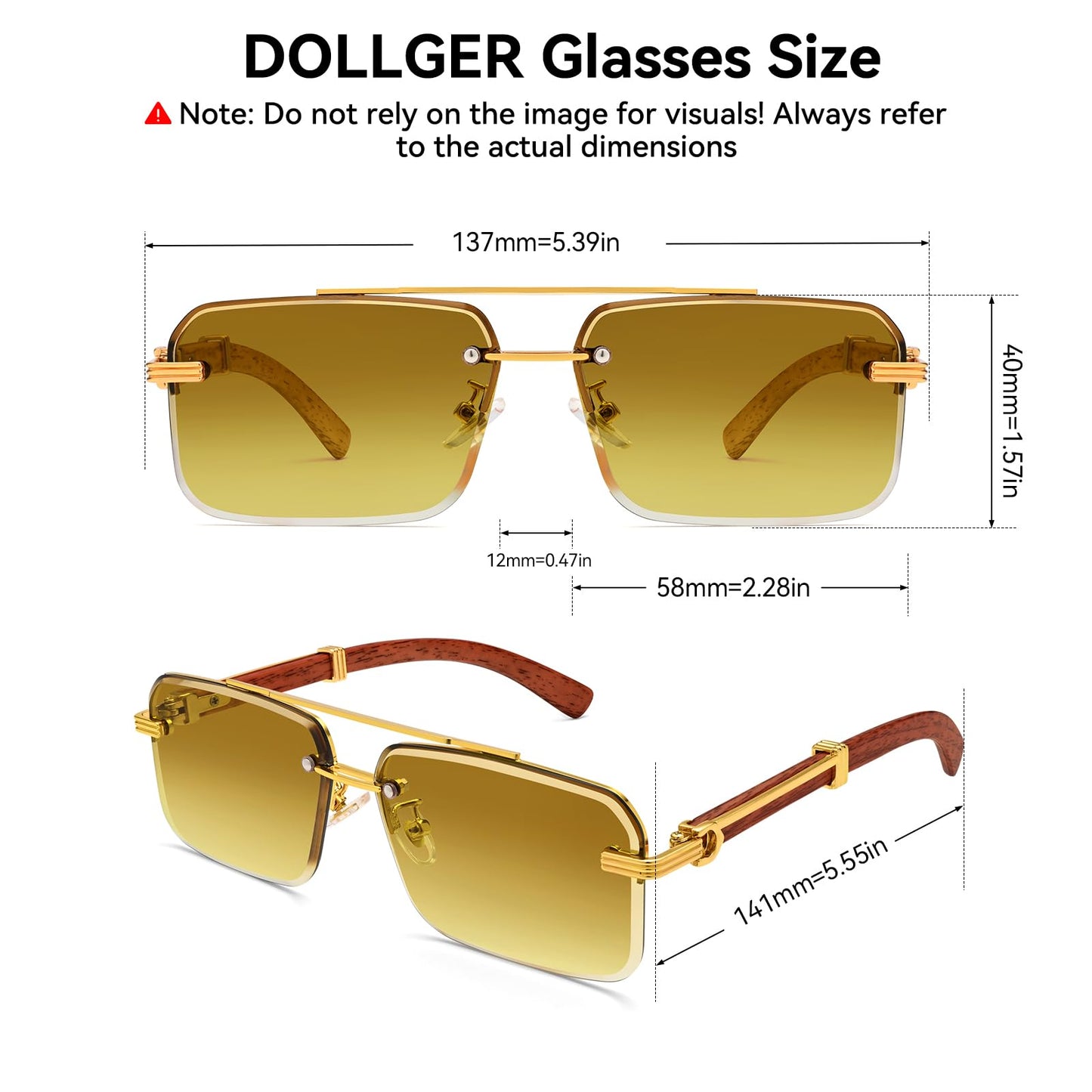 Dollger Rimless Sunglasses for Men Square Fashion Shades Tinted Lens Metal Frameless Rectangle Glasses UV400