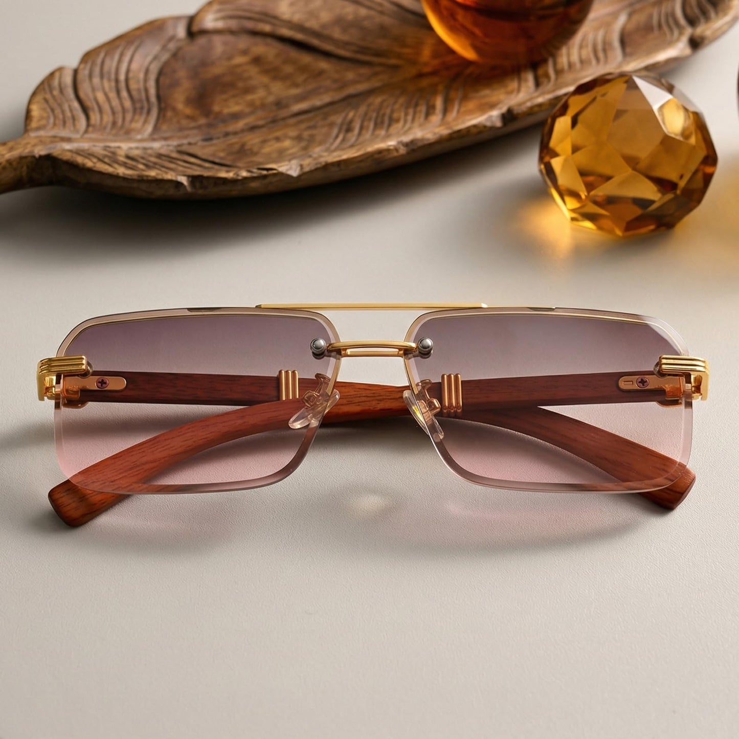 Dollger Rimless Sunglasses for Men Square Fashion Shades Tinted Lens Metal Frameless Rectangle Glasses UV400