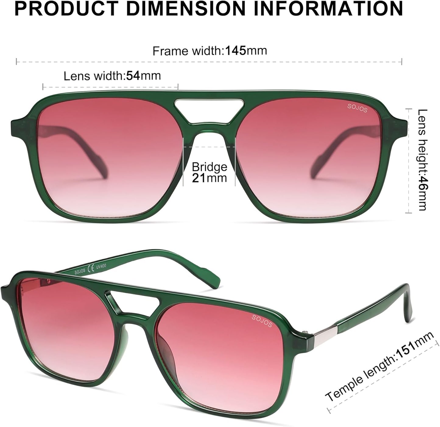 SOJOS Retro Aviator Sunglasses for Women Men,Trendy Rectangle Womens Mens Shades Sun Glasses SJ2202