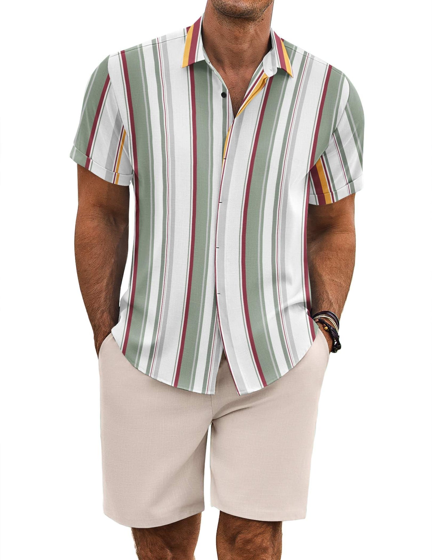 COOFANDY Men's Summer Beach Outfits 2 Piece Short Sleeve Shirts and Shorts Vacation Texture Linen Sets for Men