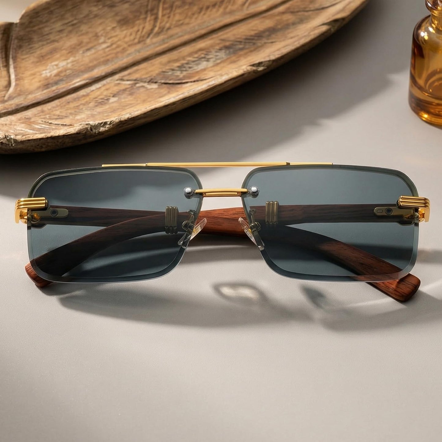 Dollger Rimless Sunglasses for Men Square Fashion Shades Tinted Lens Metal Frameless Rectangle Glasses UV400