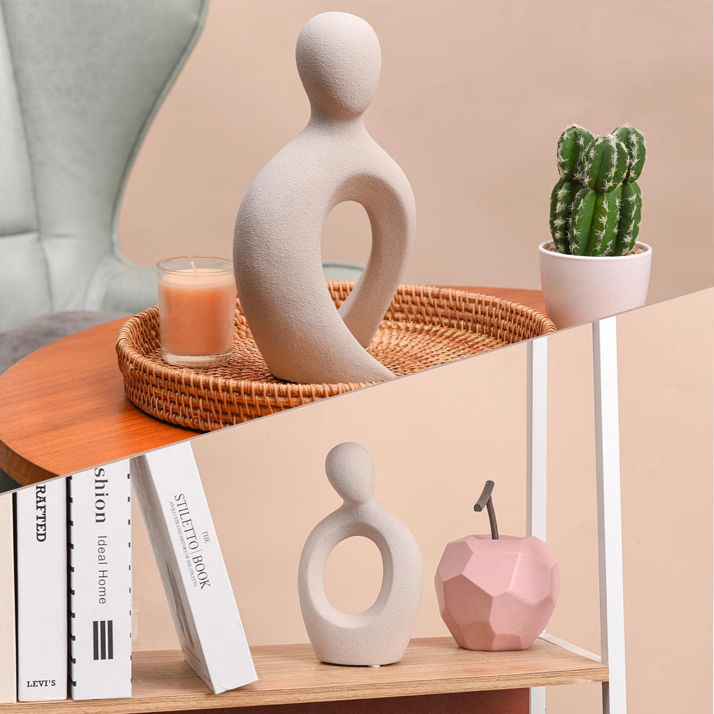 Quoowiit Ceramic Couple Sculptures for Home Decor, Abstract Lover Statue for Shelf, Office, Living Room, Bedroom, Gifts for Anniversary, Valentine's Day, Birthday (White)