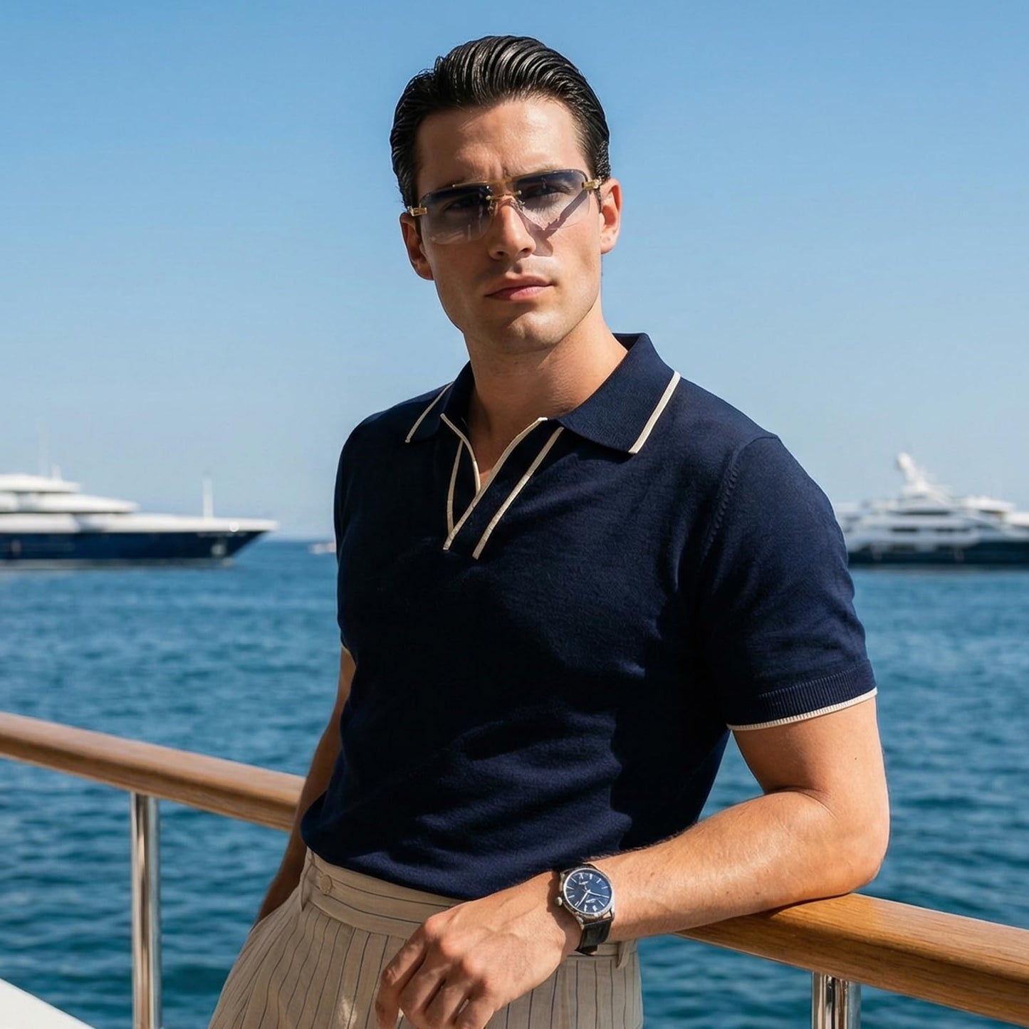 Dollger Rimless Sunglasses for Men Square Fashion Shades Tinted Lens Metal Frameless Rectangle Glasses UV400