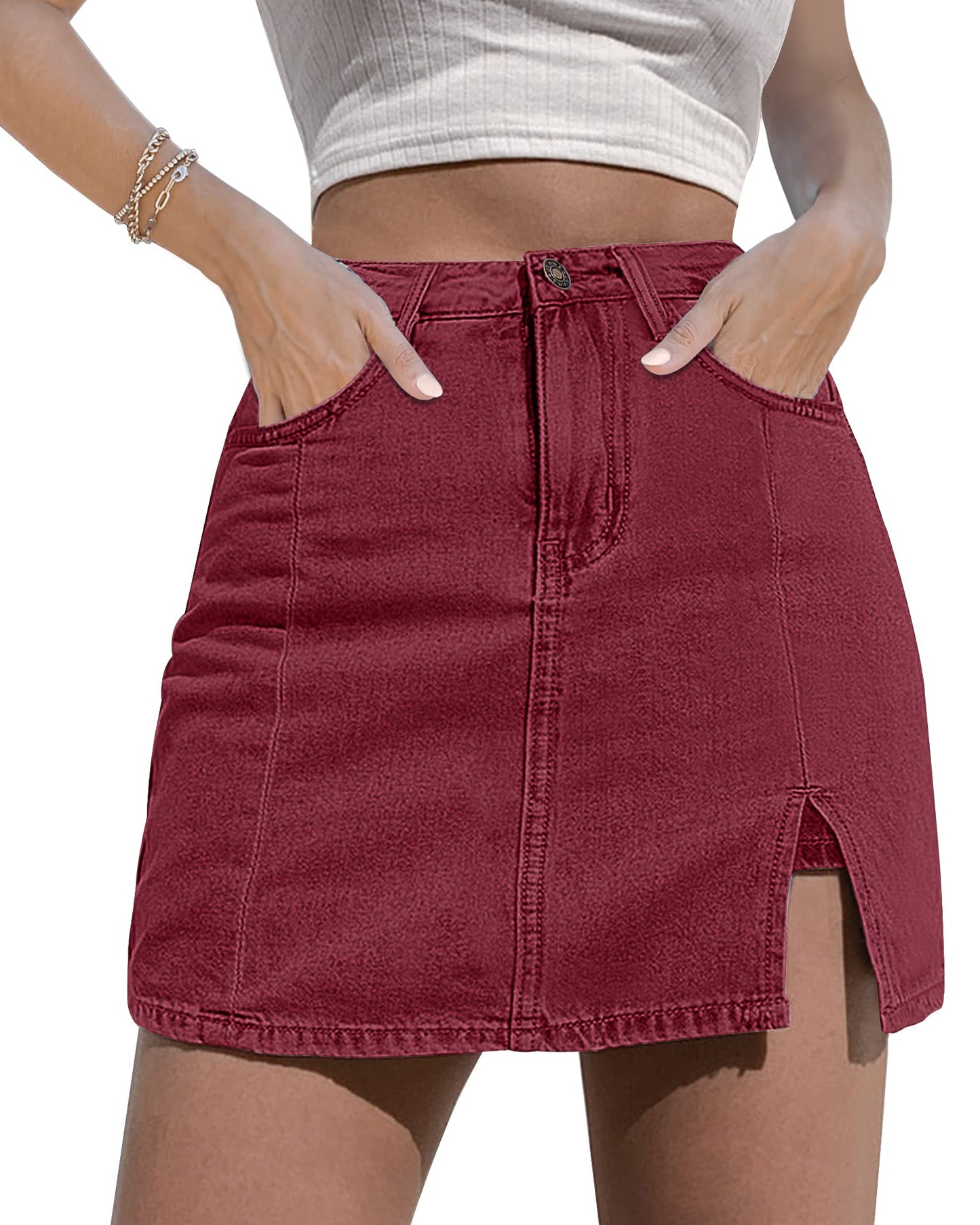 luvamia Skorts Skirts for Women Denim Mini Skirt Side Slit with High Waisted Jean Shorts Stretchy