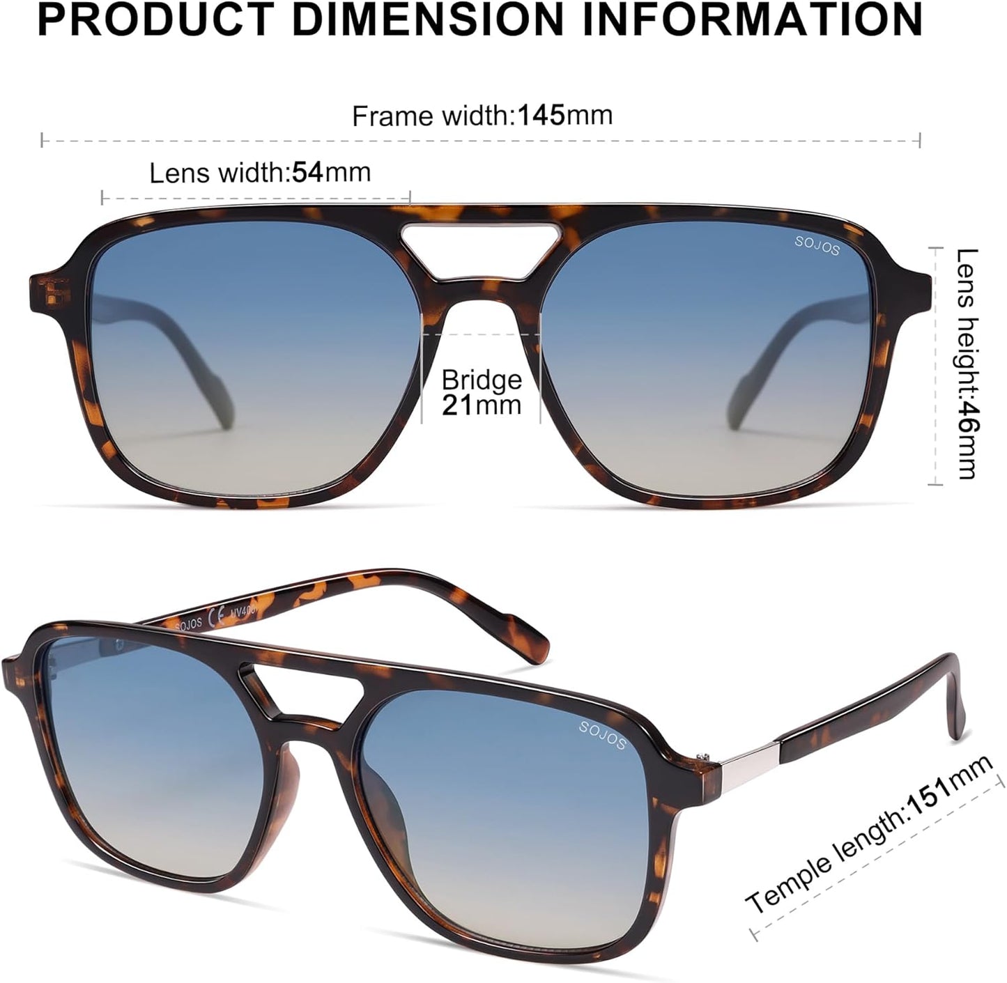 SOJOS Retro Aviator Sunglasses for Women Men,Trendy Rectangle Womens Mens Shades Sun Glasses SJ2202