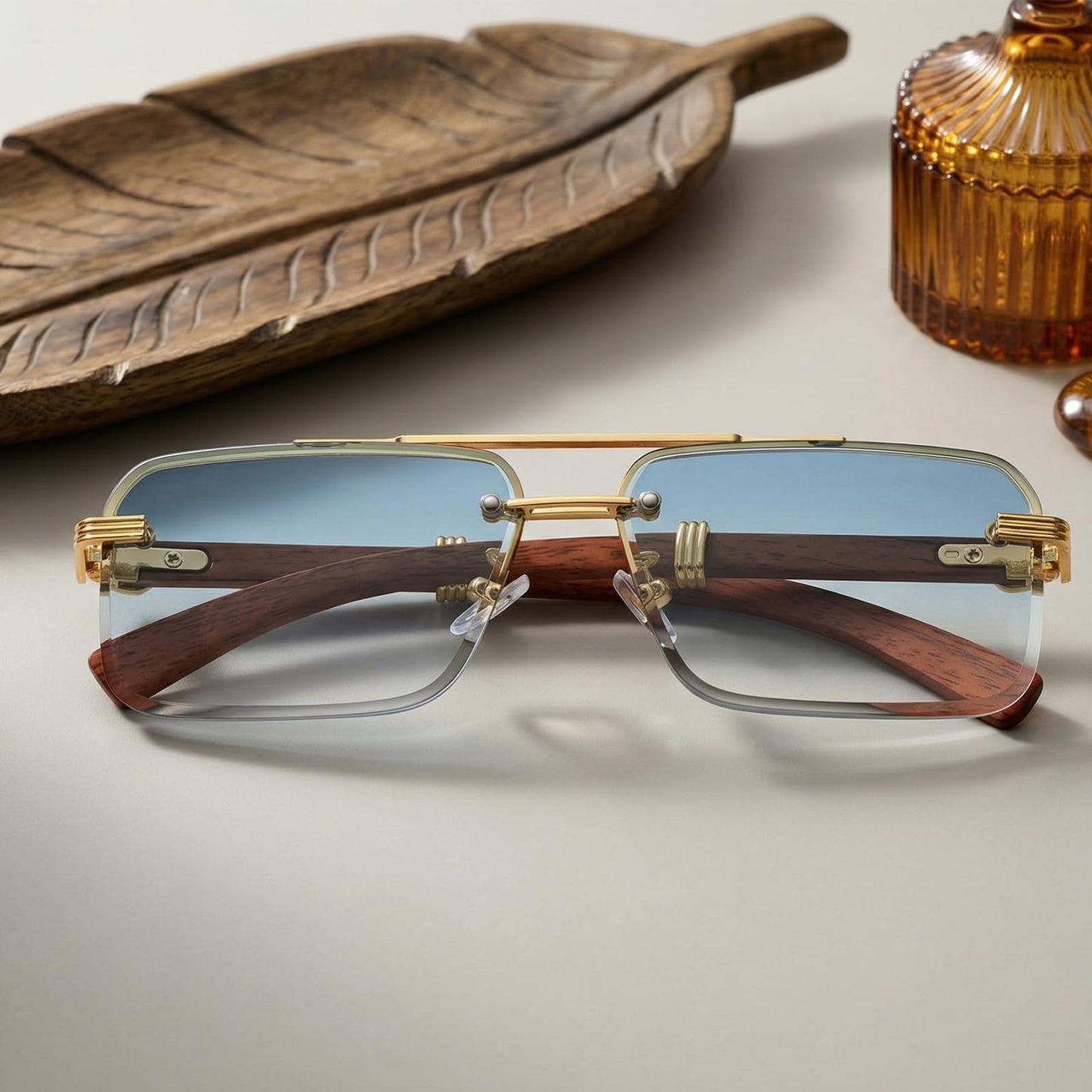 Dollger Rimless Sunglasses for Men Square Fashion Shades Tinted Lens Metal Frameless Rectangle Glasses UV400
