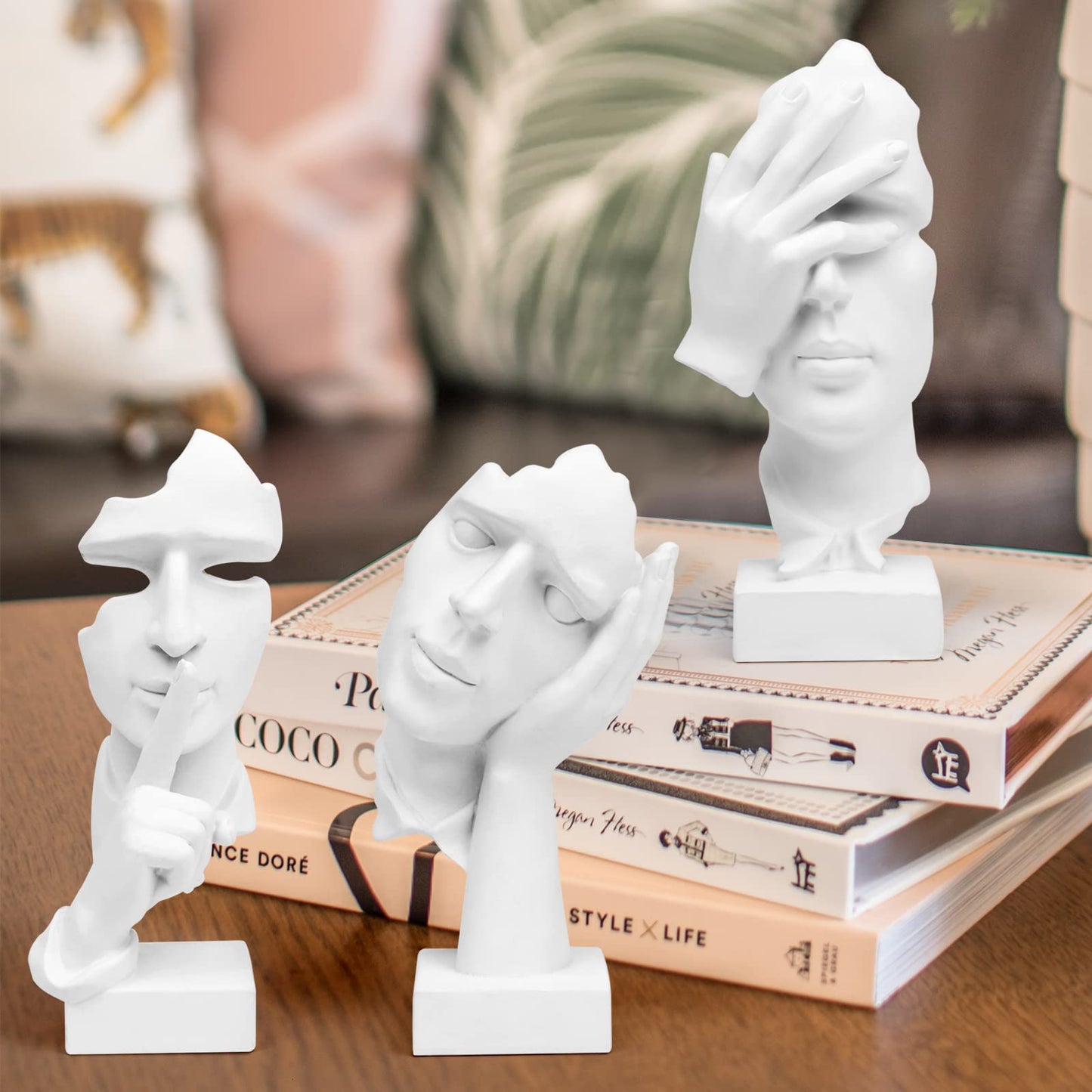 3 Pcs Thinker Statue,Modern Home Resin Sculptures,Collectible Figurines for Home Office Bookshelf Desktop Decor(Sandstone)
